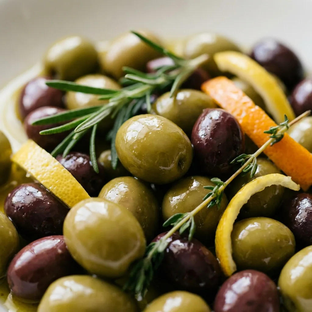 Olives vertes et noires prêtes à être servies